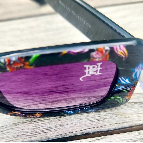 Ed Hardy Black Floral Rectangular Sunglasses main image 6